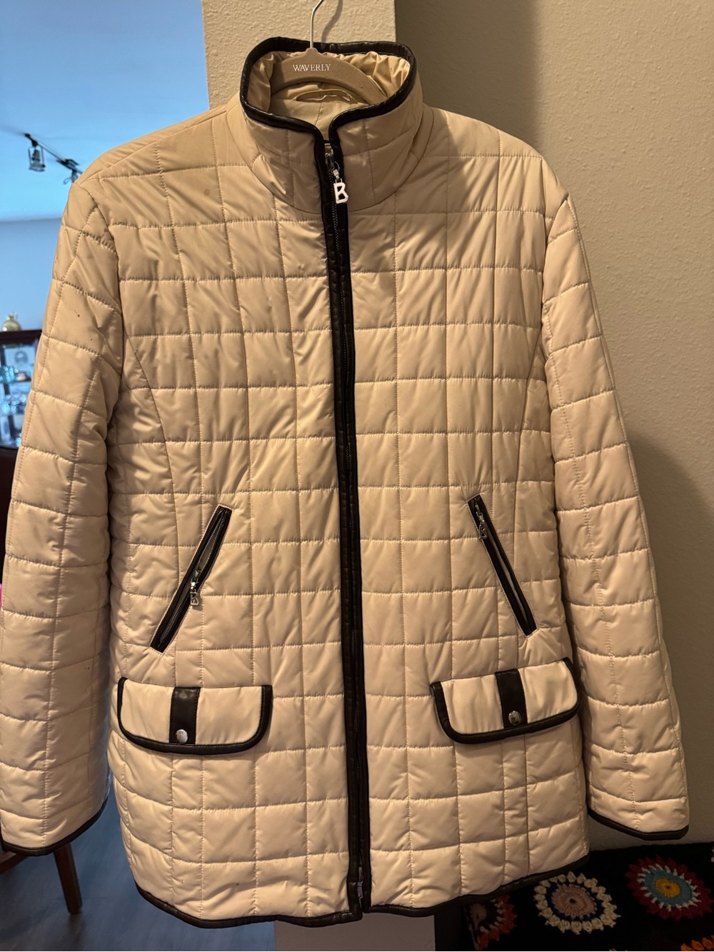 Bogner Cream Quilted Jacket with Brown leather Trim